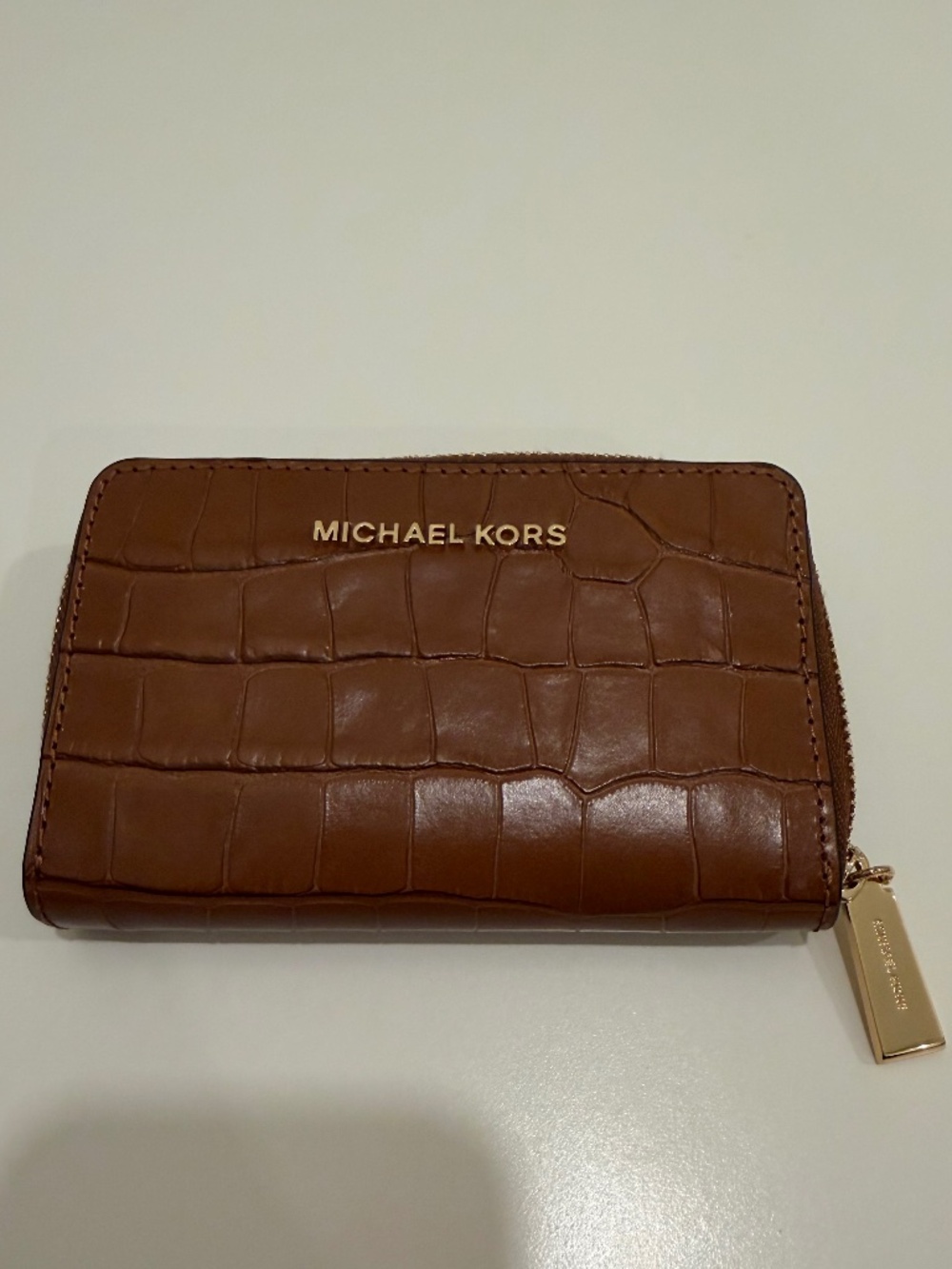 Michael Kors Croc-Embossed Leather Wallet – Chestnut/Gold